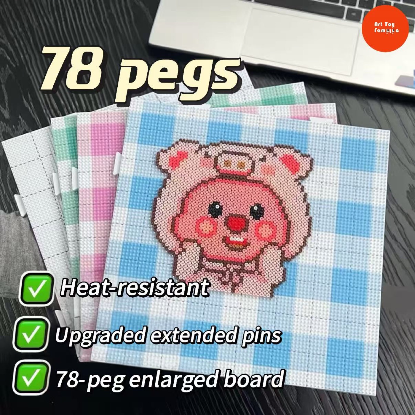A colorful peg board for fuse bead crafting